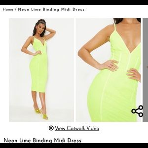 NEW Neon Lime Binding Midi bodycon Dress